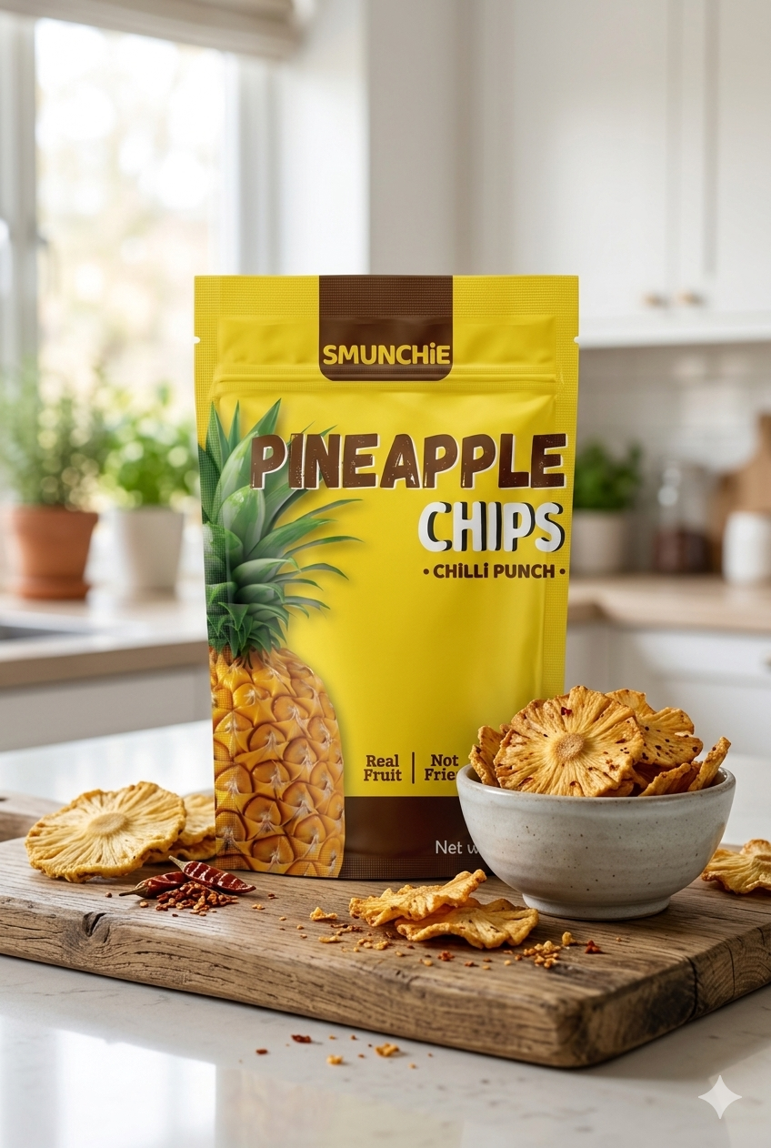 Dehydrated Pineapple Fruit Chips |Chili Punch Flavour| Healthy Fruit Snack |30gm | No Preservatives| Smunchie