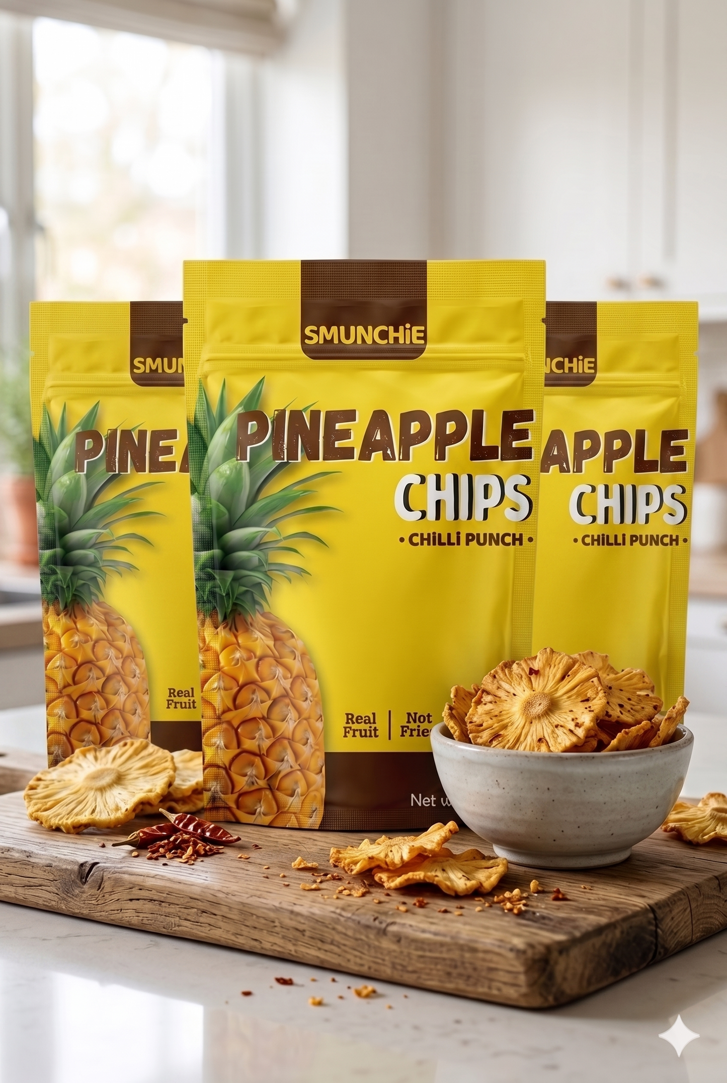 3 Pack Combo Pineapple Chips | Chilli Punch flavor | 30gm Each | Oil, Sugar, Preservatives Free.