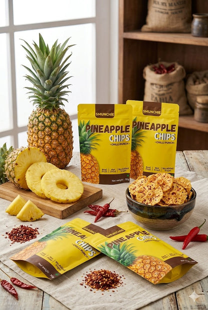 4 Pack Combo Pineapple Chips | Chilli Punch flavor | 30gm Each | Oil, Sugar, Preservatives Free.