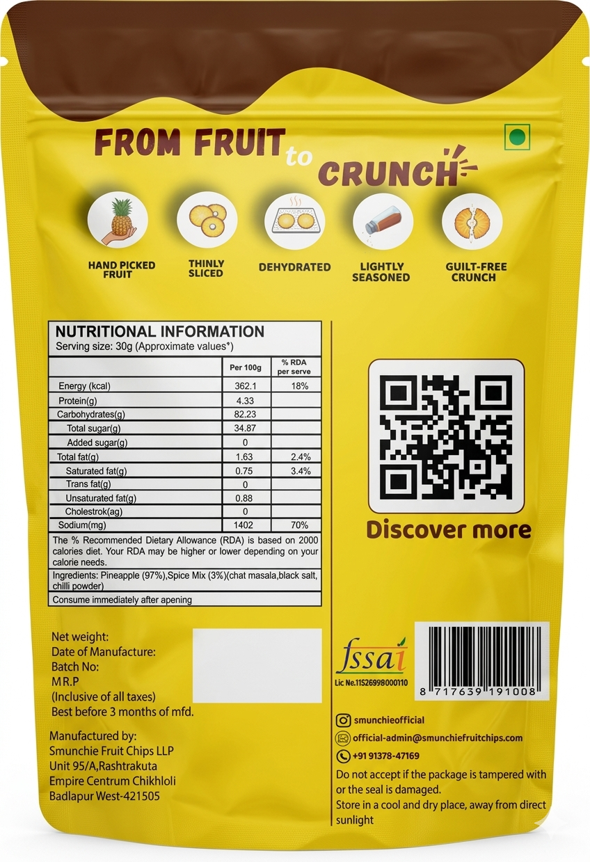 3 Pack Combo Pineapple Chips | Chilli Punch flavor | 30gm Each | Oil, Sugar, Preservatives Free.